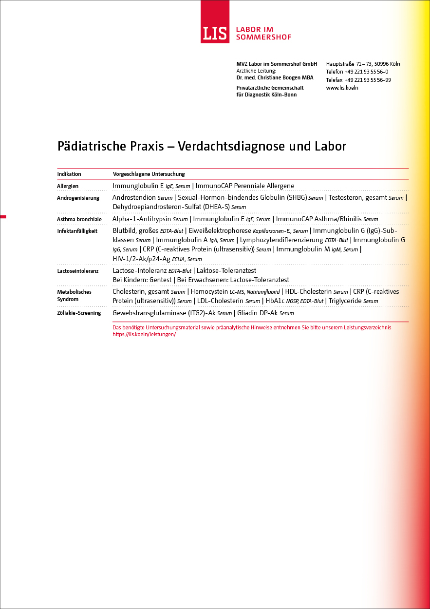 Infoblatt Pädiatrische Praxis – Verdachtsdiagnose und Labor